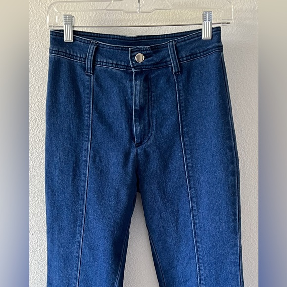 Flying Tomato High Waisted Front Seam Dark Wash Super Flare Jeans Size Small - Picture 3 of 11